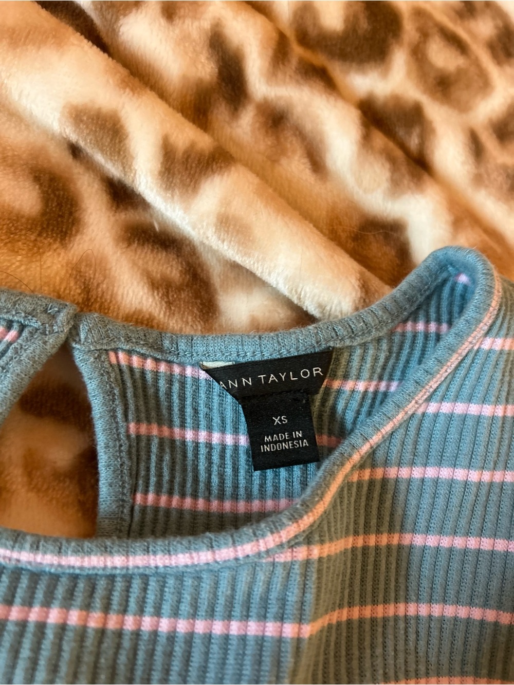 •ann taylor!🌷• blue and pink striped ribbed tee!• - Picture 2 of 4